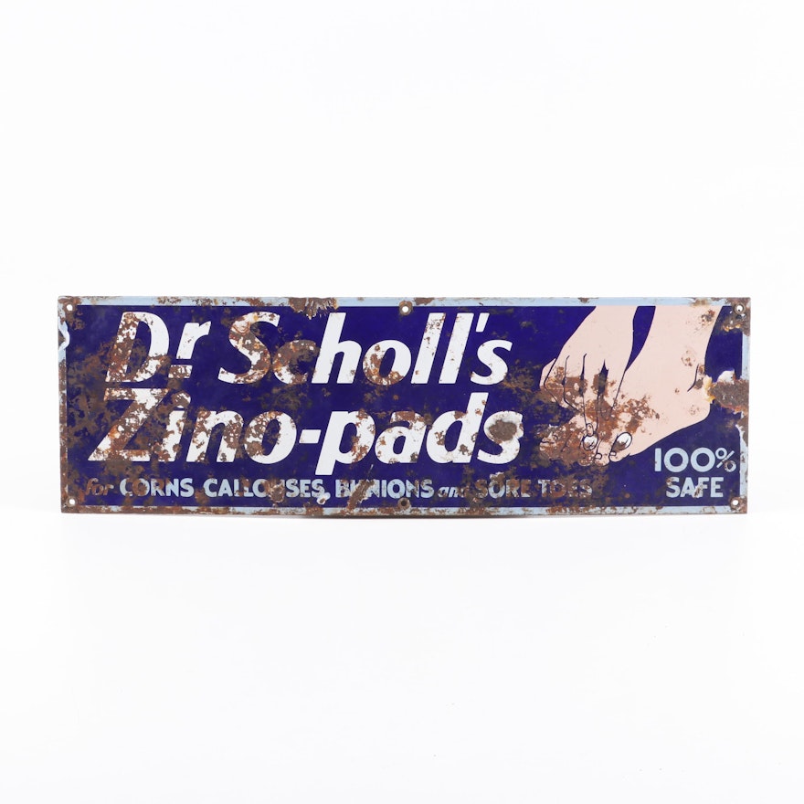 Dr. Scholl's Zino-Pads Porcelain Enamel Sign, Vintage