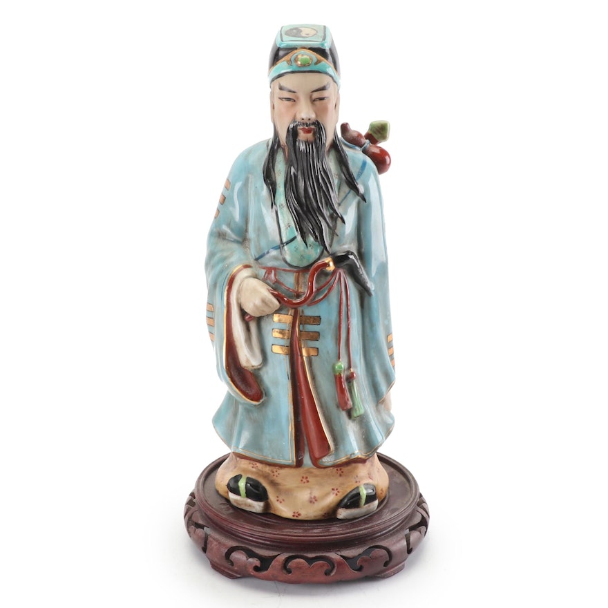 Chinese Hand-Painted Figurine on Stand