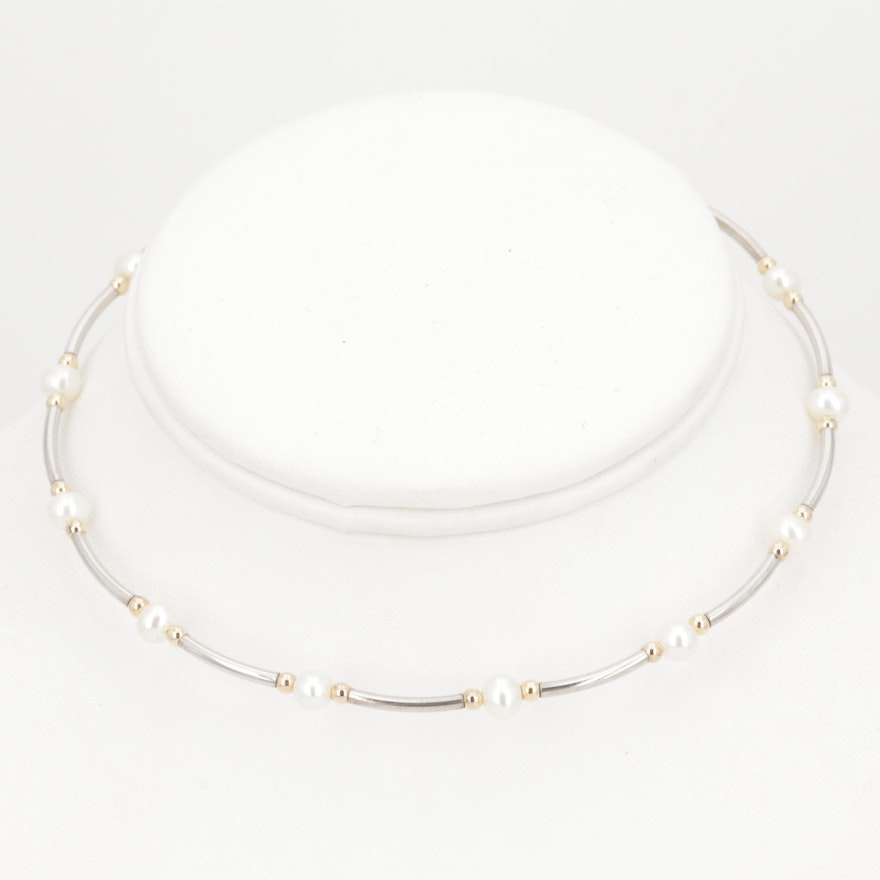 Gold Tone Freshwater Pearl Choker