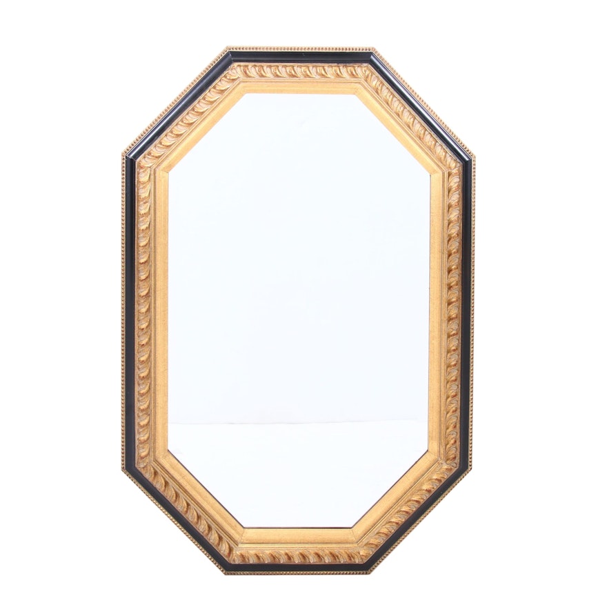 Black and Gold Painted Octagonal Mirror, Contemporary