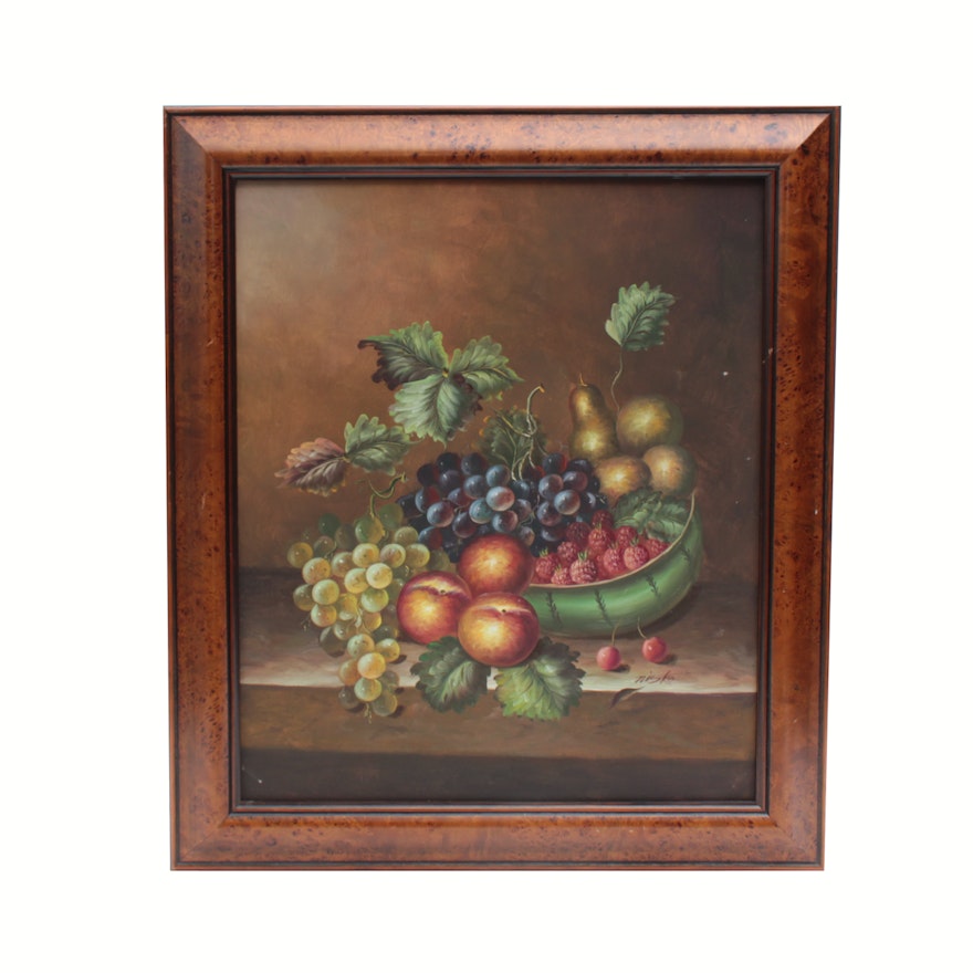 Oil Painting of Fruit Still Life, Mid-to-Late 20th Century