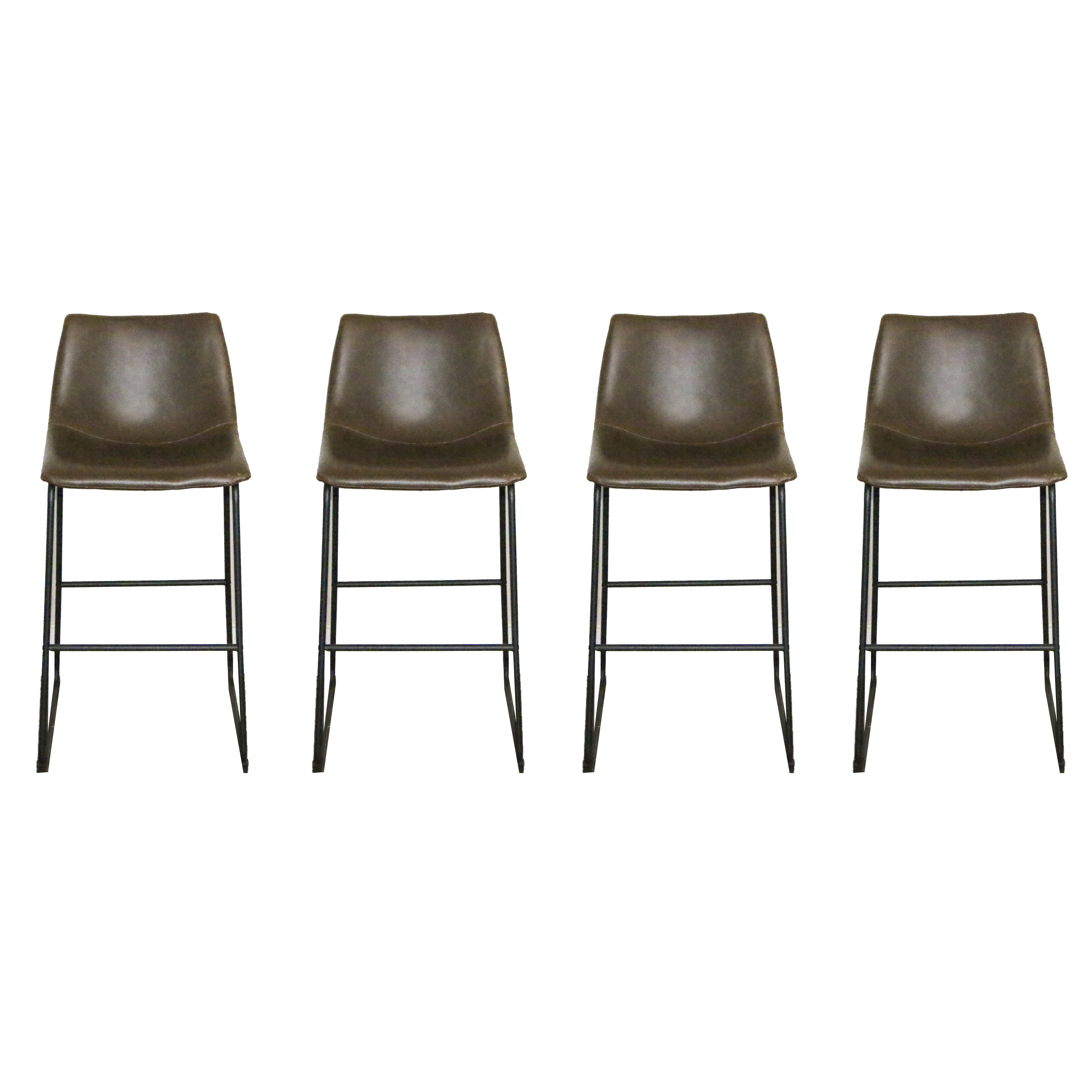Modern Metal Barstools with Faux Leather Upholstery