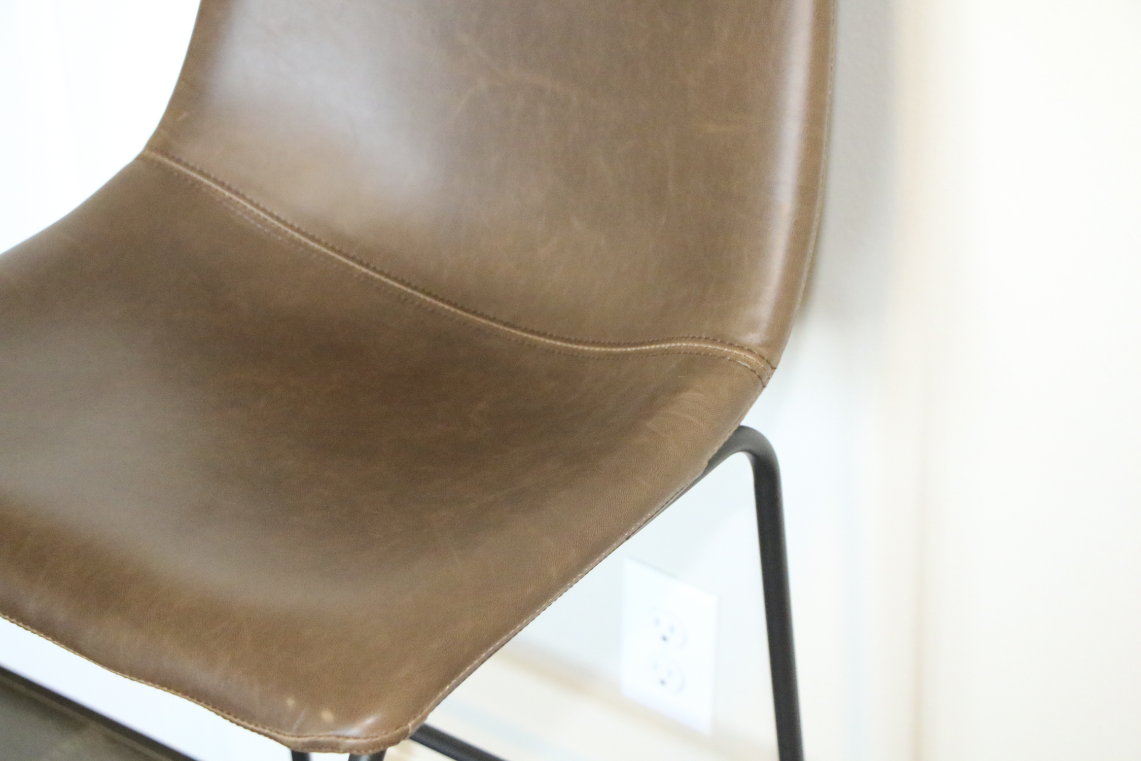 Modern Metal Barstools with Faux Leather Upholstery