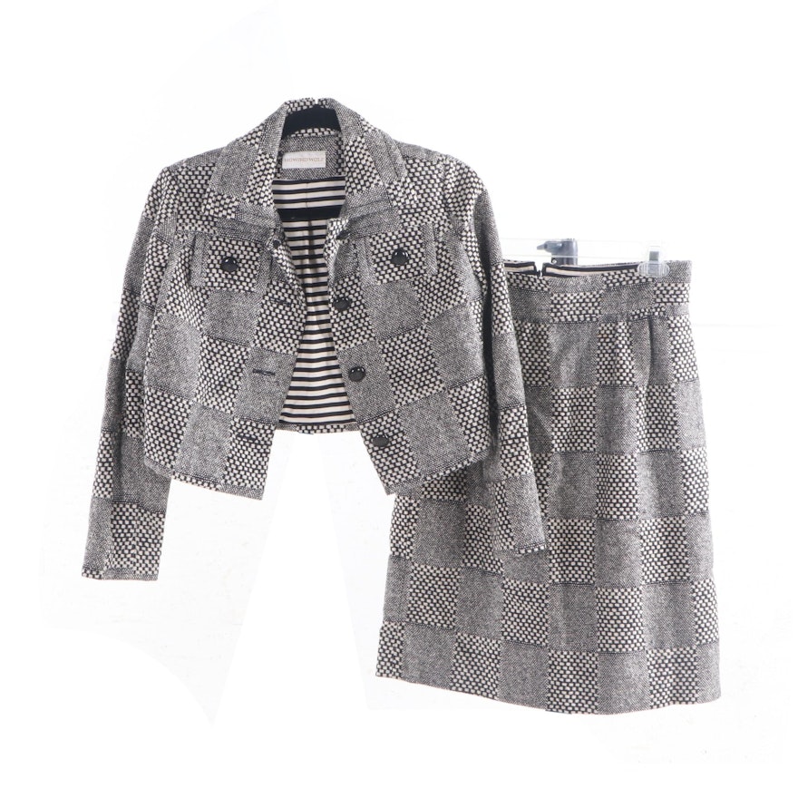 Howard Wolf Checkered Knit Wool Skirt Suit