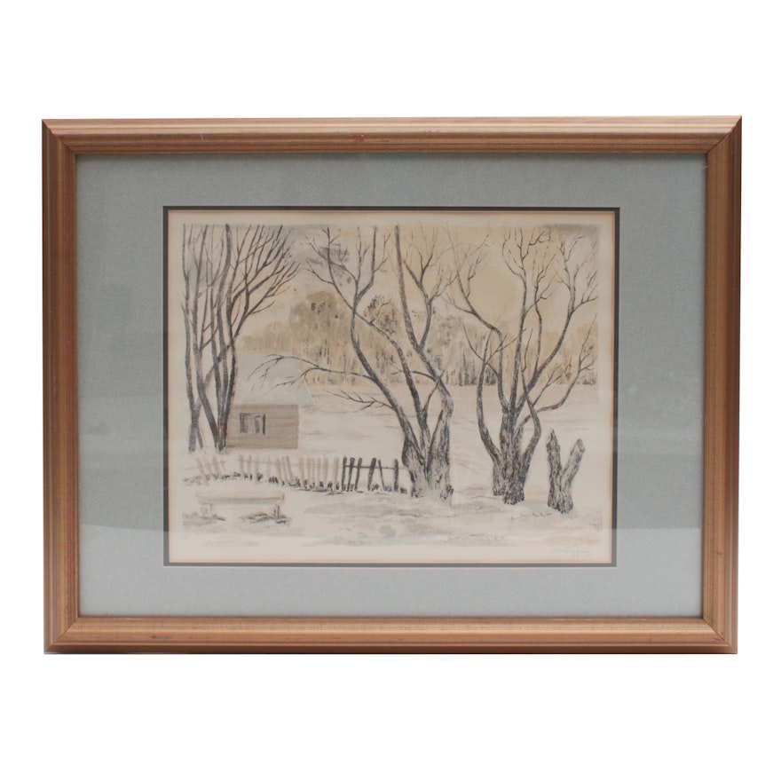 Intaglio Print of Snowy Landscape