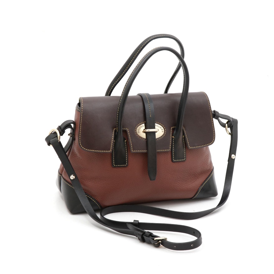 Dooney & Bourke Pebbled and Florentine Tri-Tone Leather Front Flap Satchel