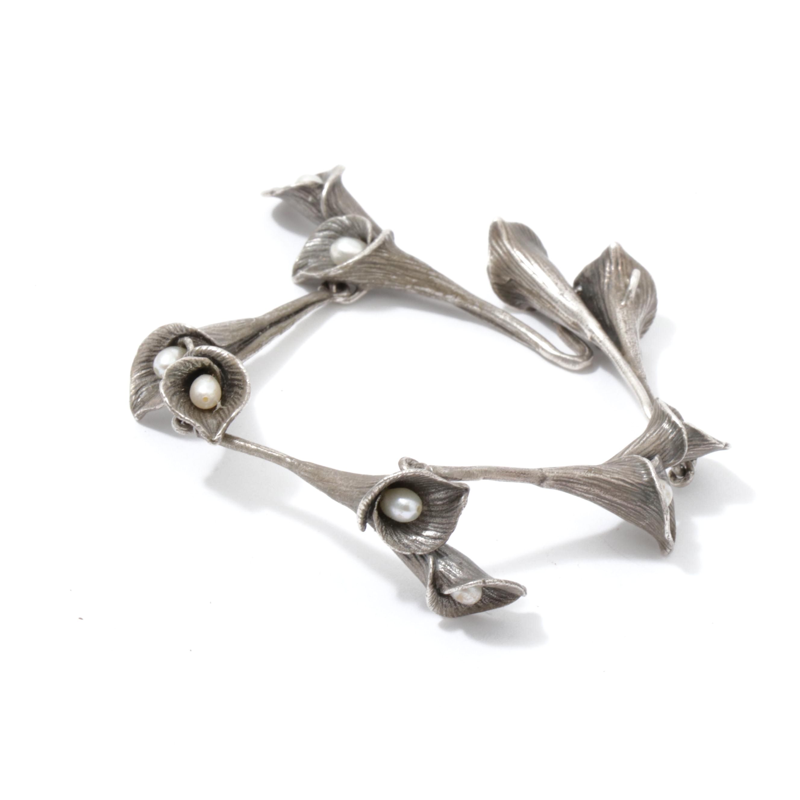 Sterling Silver Pearl Calla Lily Bracelet