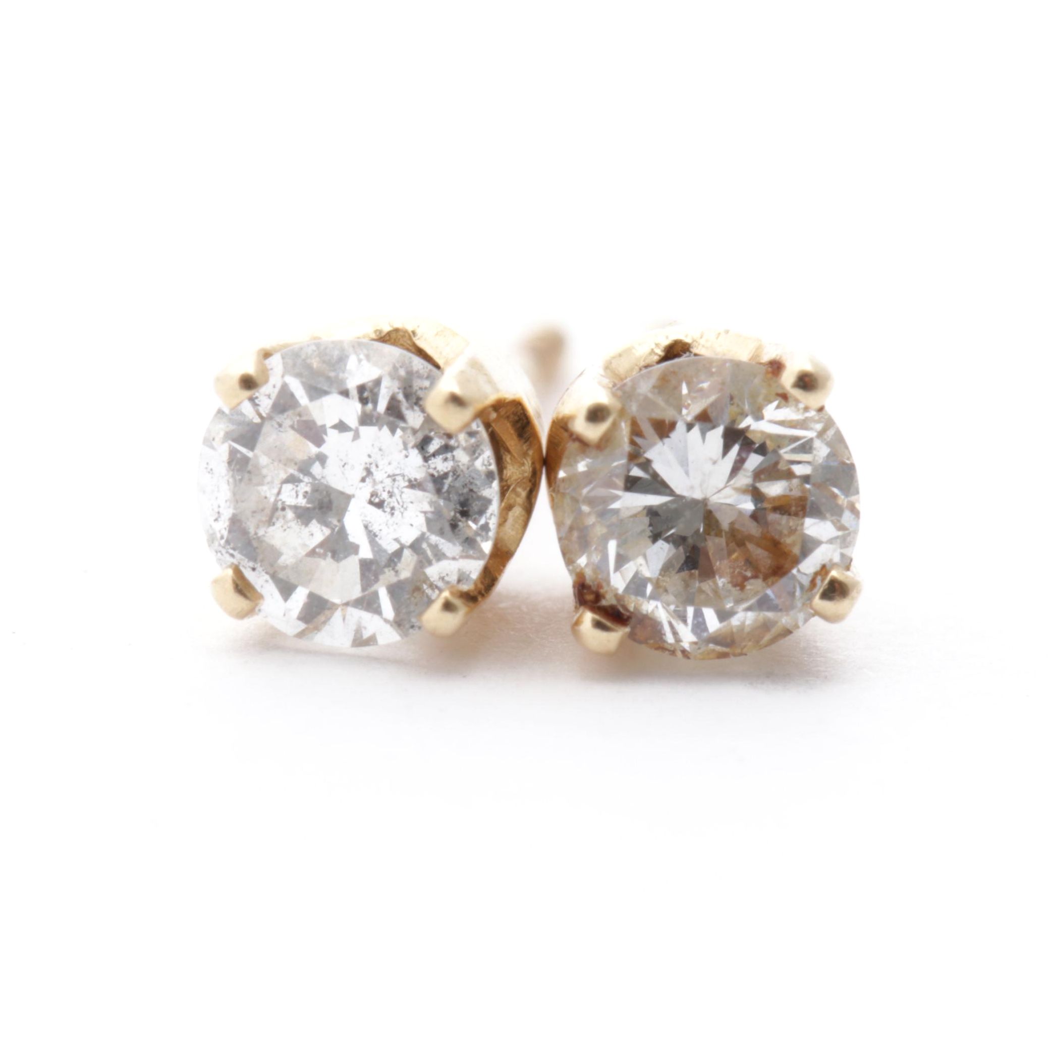 14K Yellow Gold Diamond Stud Earrings