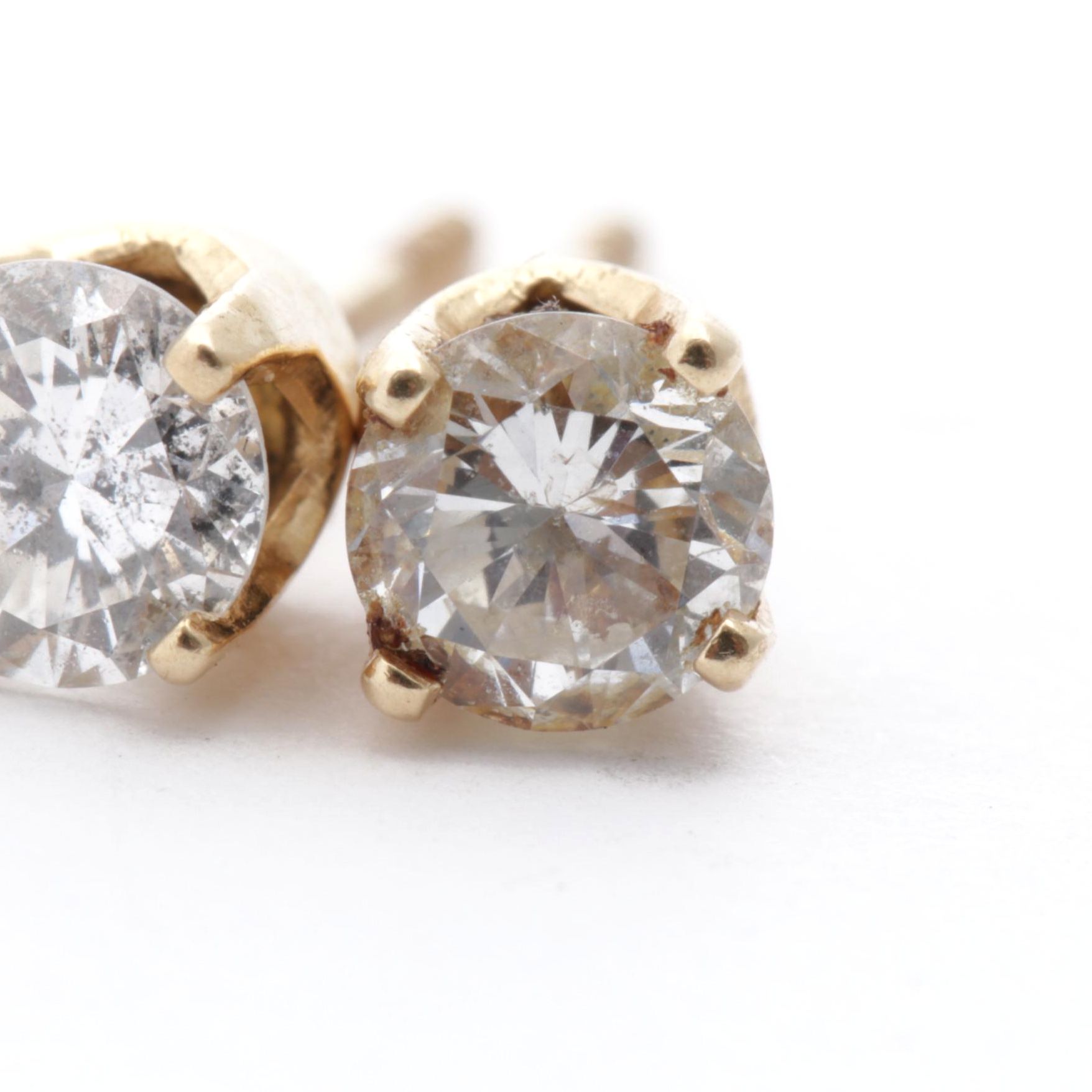 14K Yellow Gold Diamond Stud Earrings