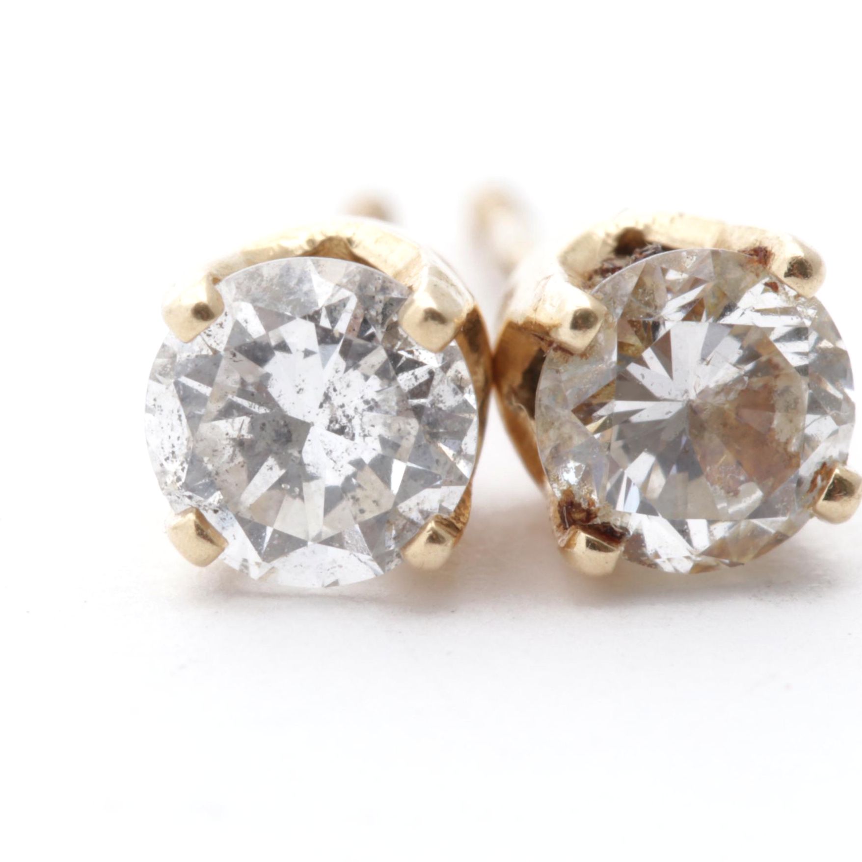 14K Yellow Gold Diamond Stud Earrings