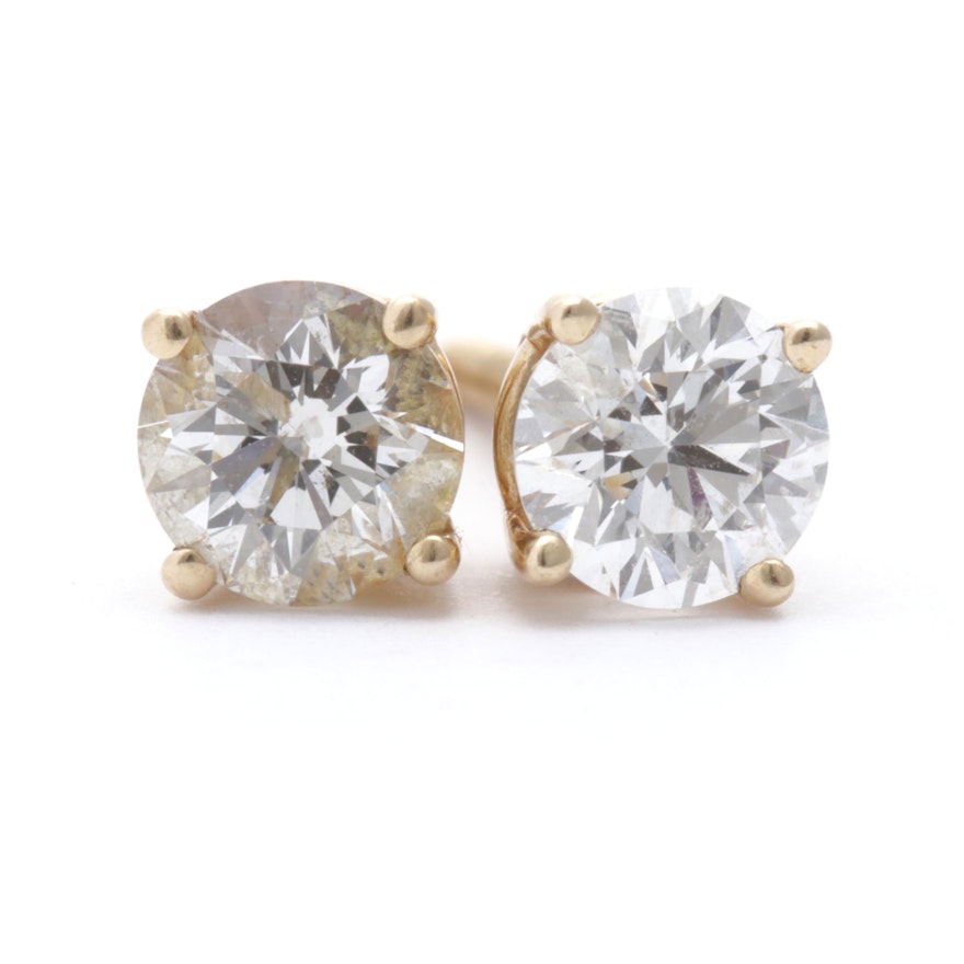 14K Yellow Gold .90 CTW Diamond Stud Earrings