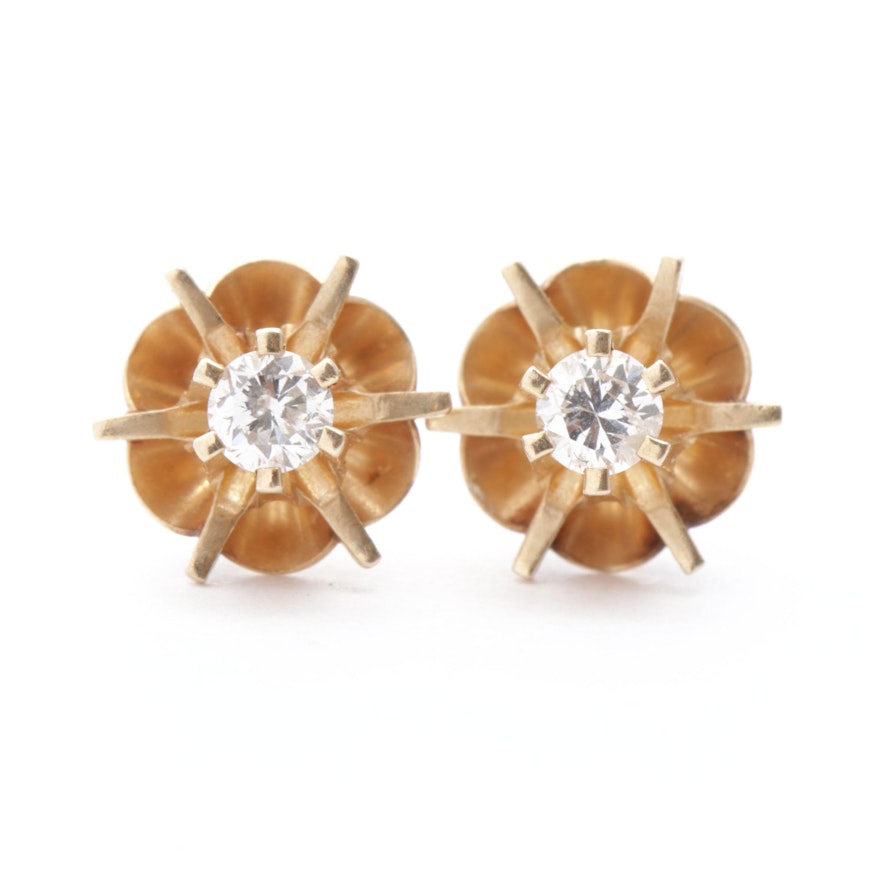 14K Yellow Gold Diamond Stud Earrings