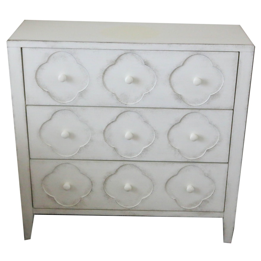 Contemporary Three-Drawer Chest with Distressed White Painted Finish