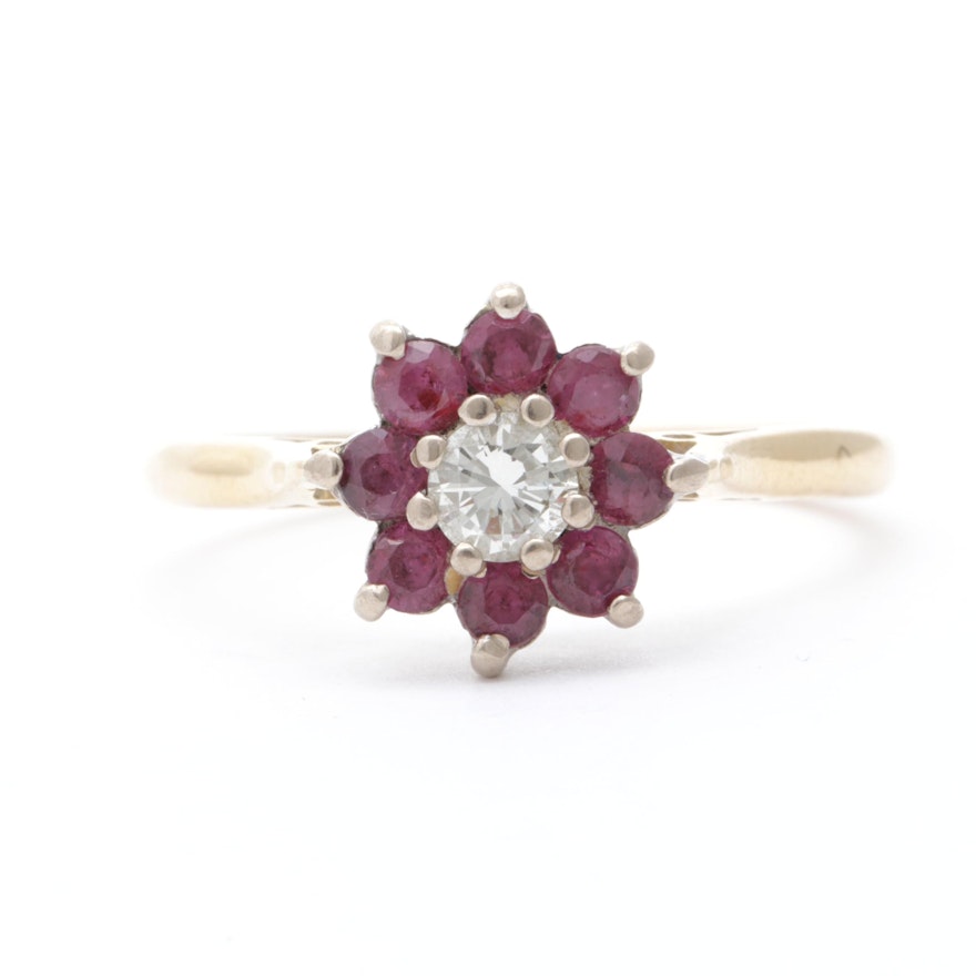 18K Yellow Gold Ruby and Diamond Ring