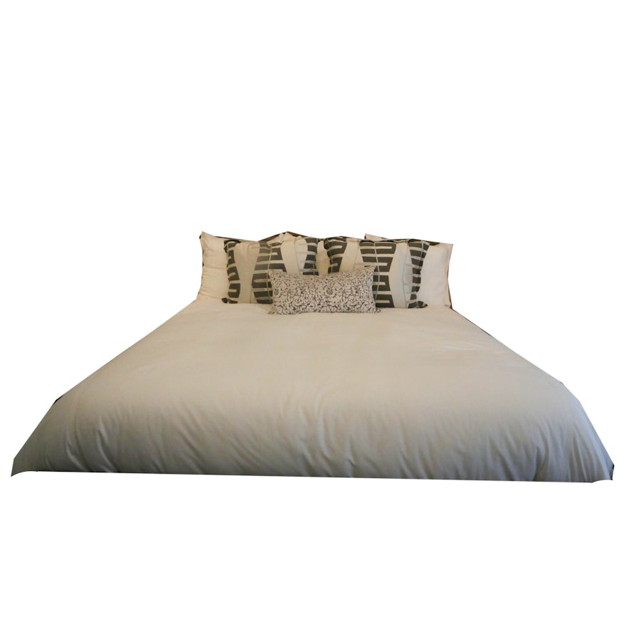 Assortment of King Size Bedding and Accent Pillows