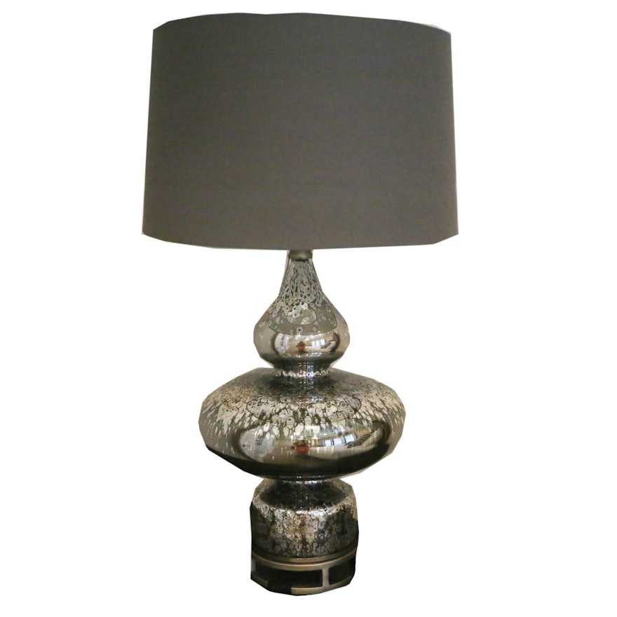 Mercury Glass Table Lamp with Drum Shade, Contemporary