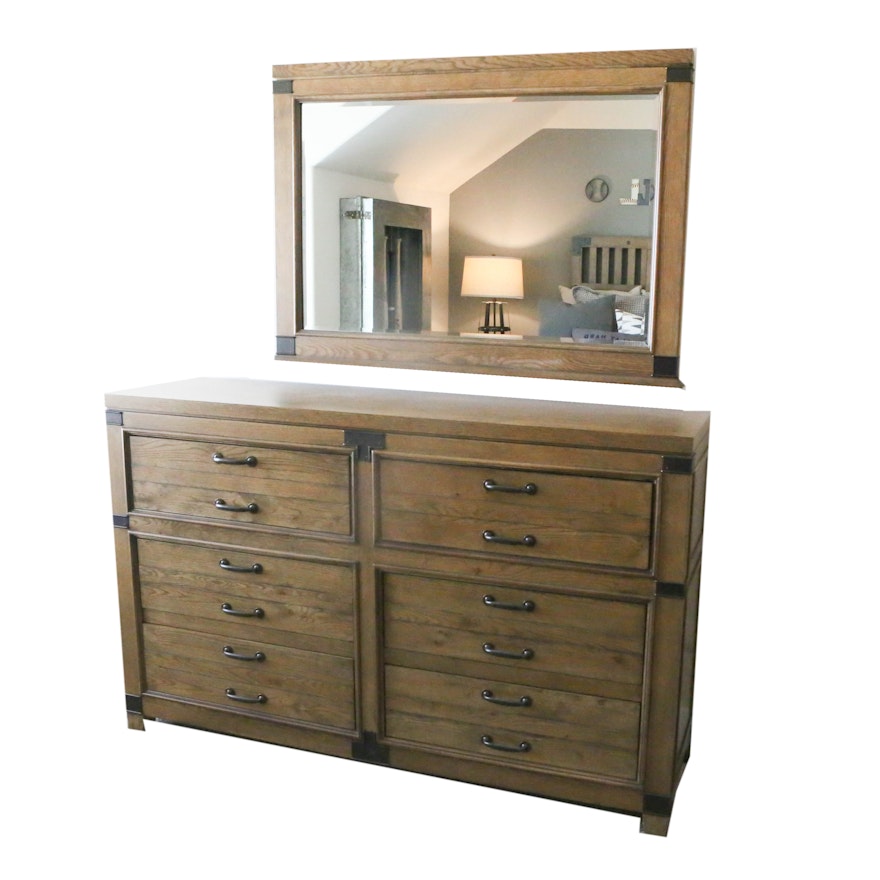 Contemporary Legacy Classic Wooden Dresser and Mirror with Metal Accents