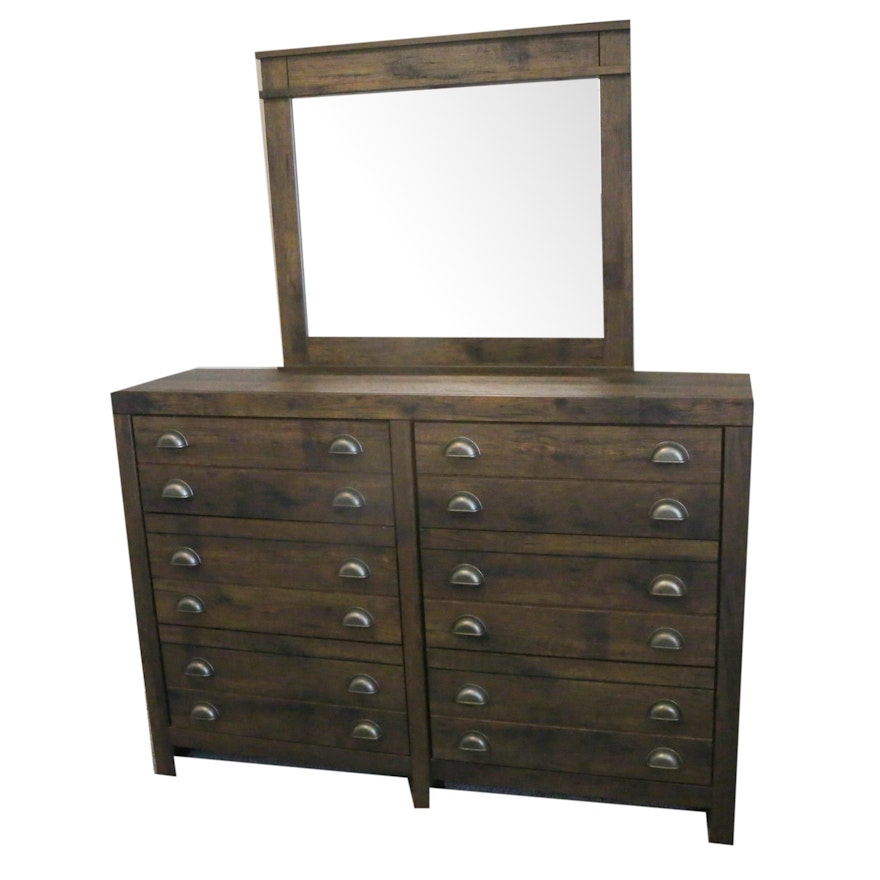 Contemporary Rustic Dresser with Attached Mirror