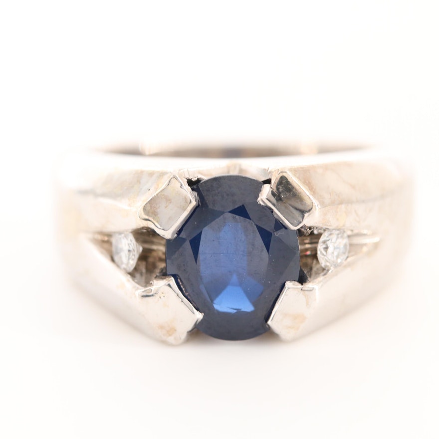 14K White Gold 3.09 CT Sapphire and Diamond Ring