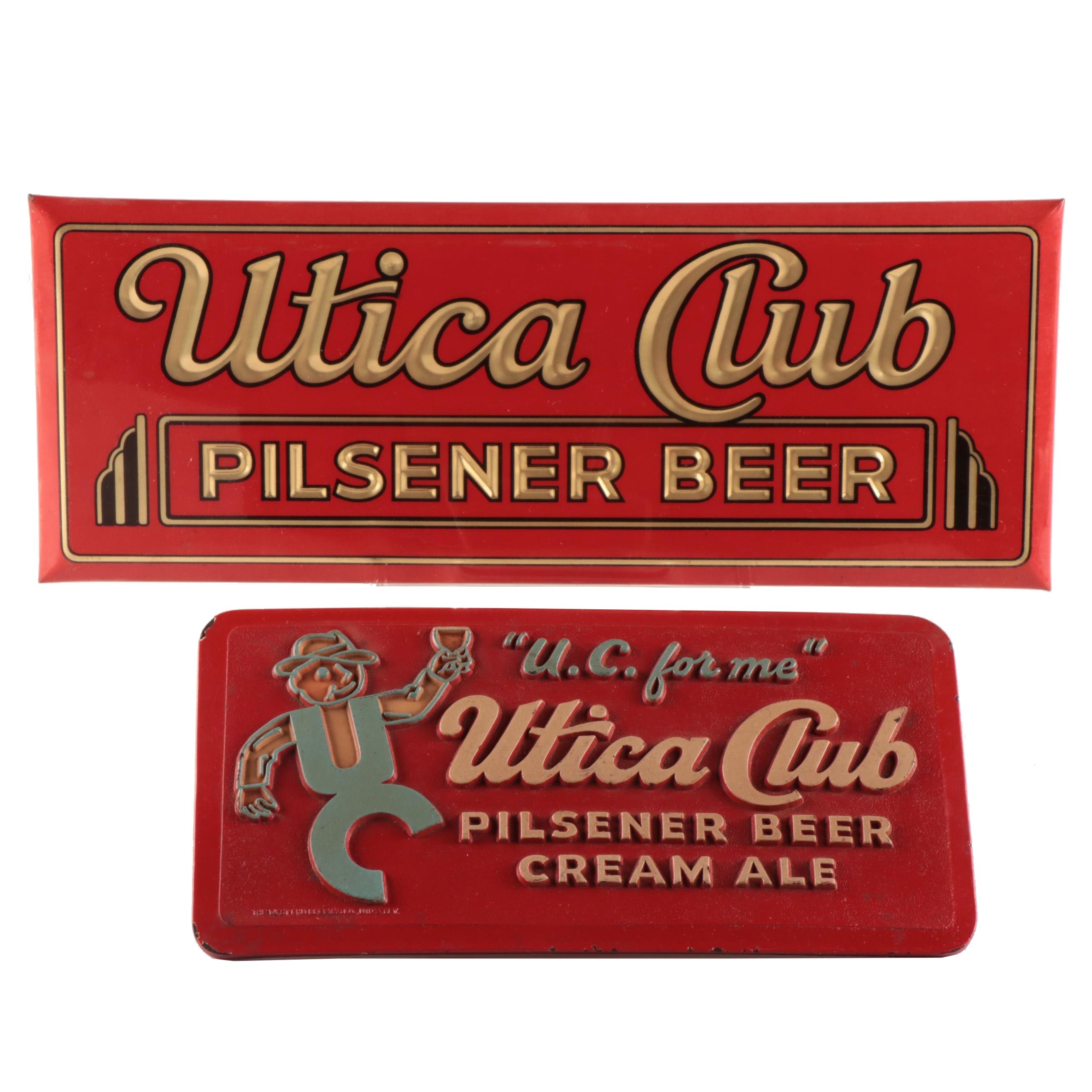 Utica Club Pilsener Beer Advertising Signs, Mid-Century