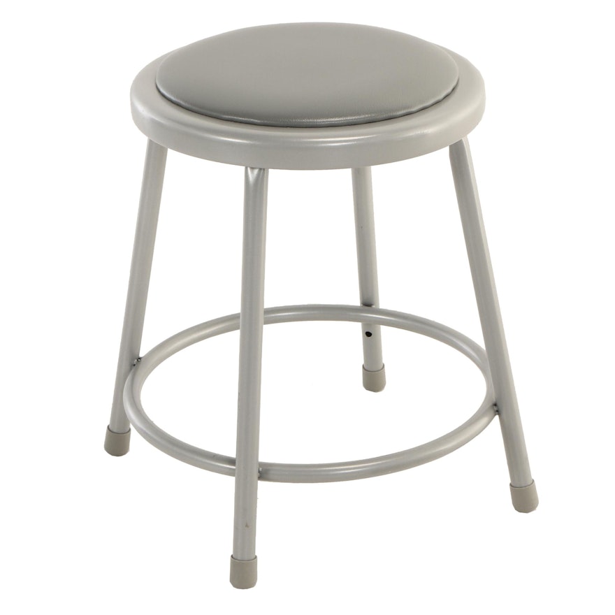 National Public Seating, Powder-Coated Tubular Steel and Grey Vinyl Stool