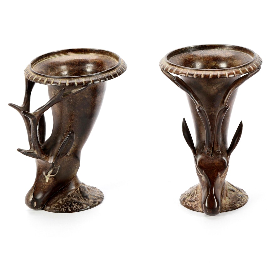 Pair of Metal Deer Vases
