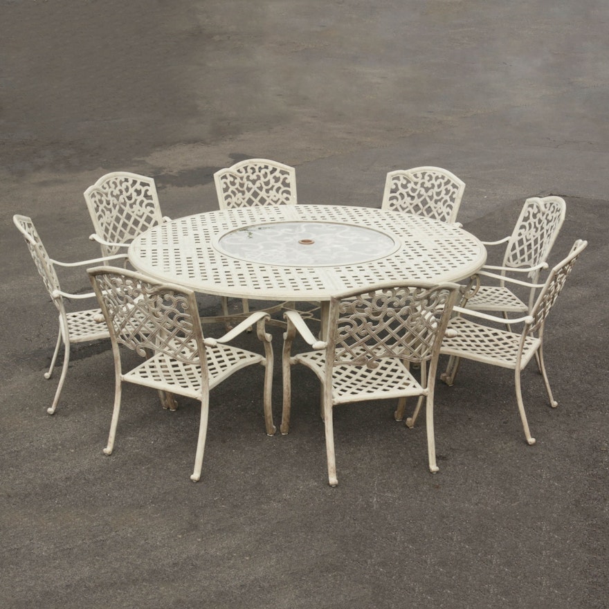 Aluminum Patio Table with Lazy Susan with 8 Chairs