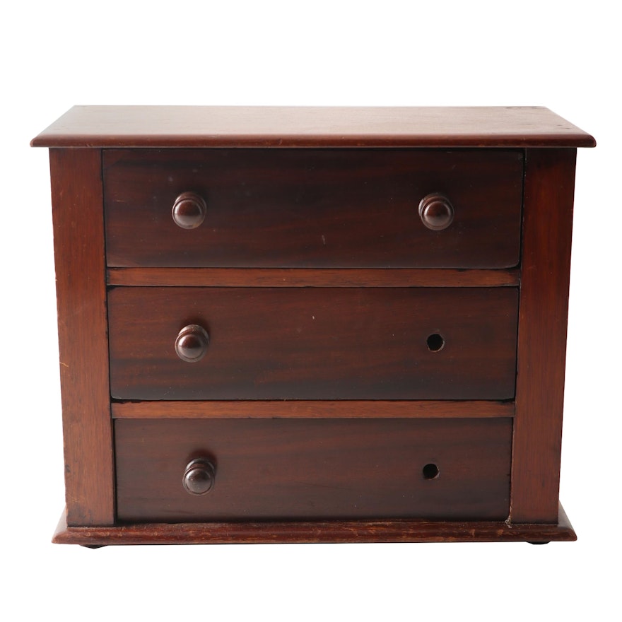 Diminutive Three Drawer Mahogany Chest, 19th Century