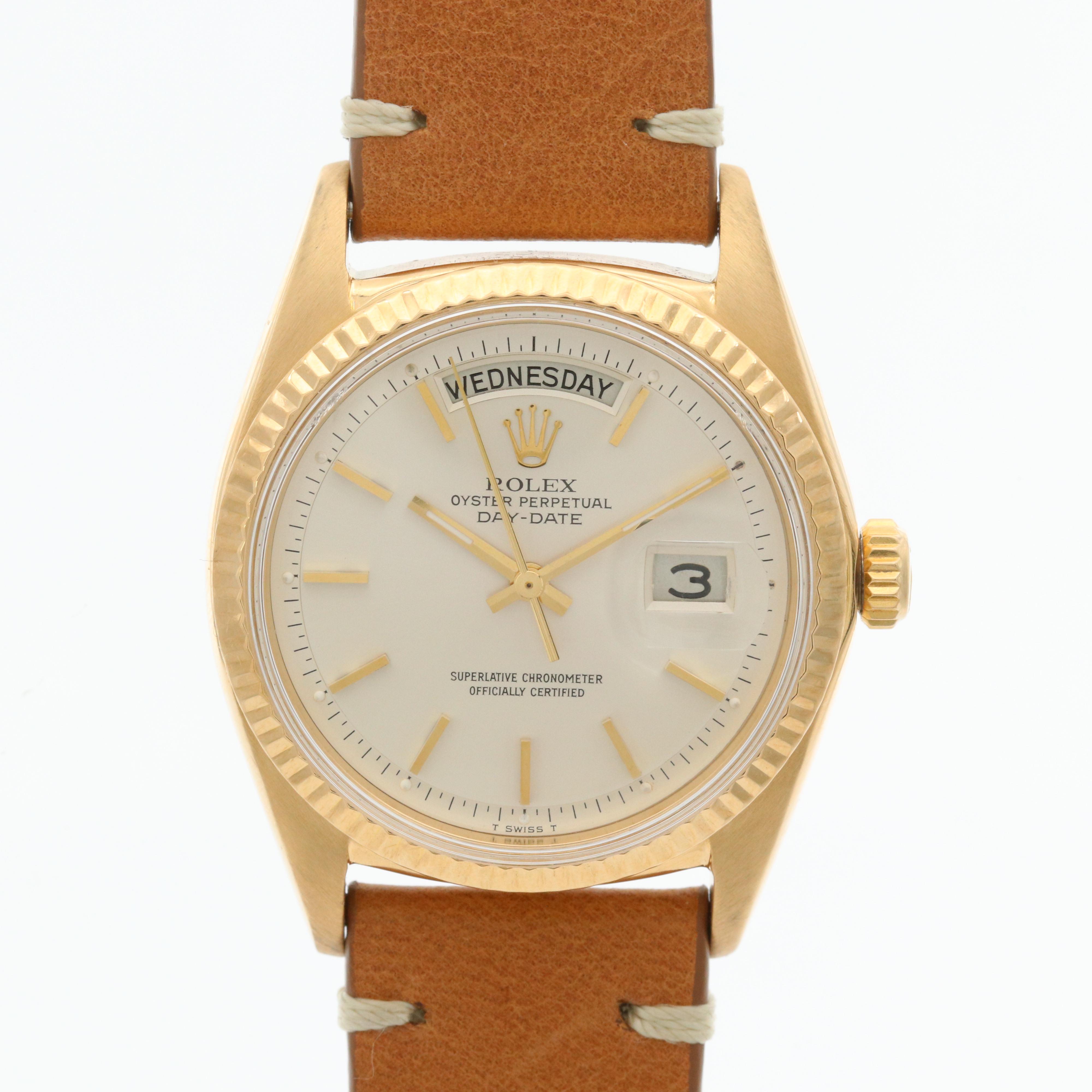 Vintage Rolex 18K Yellow Gold Watch With Pie Pan Dial and Date, 1968