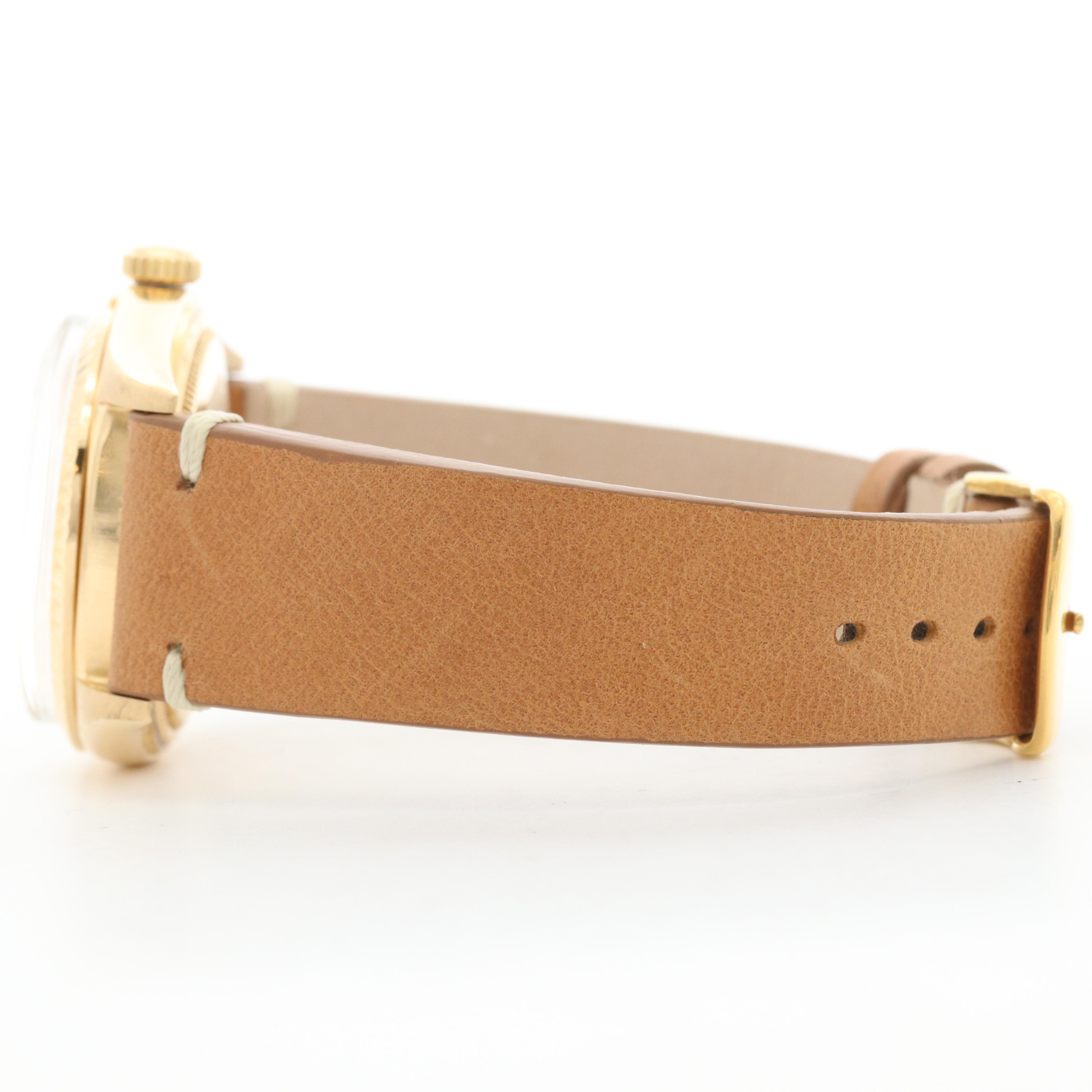 Vintage Rolex 18K Yellow Gold Watch With Pie Pan Dial and Date, 1968