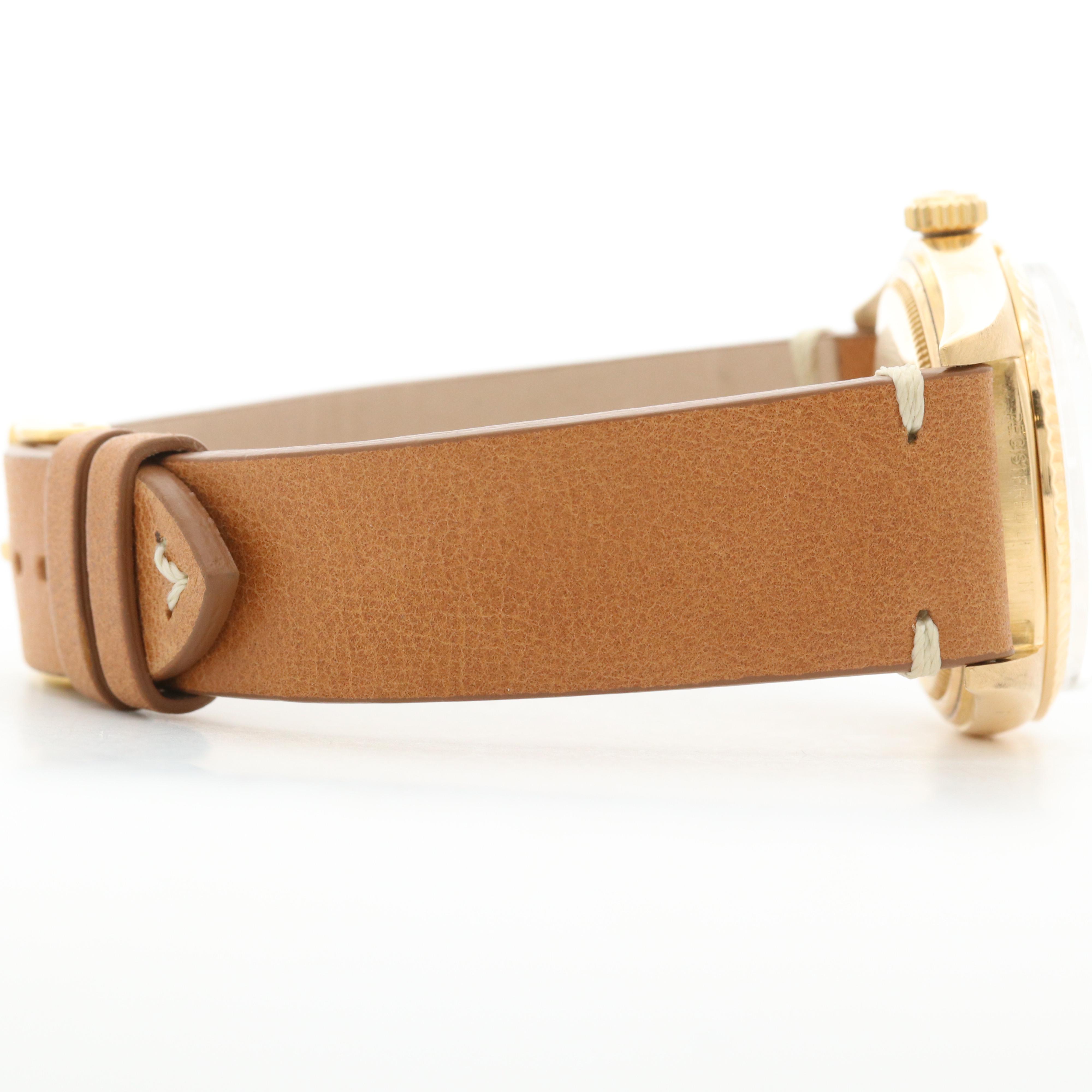 Vintage Rolex 18K Yellow Gold Watch With Pie Pan Dial and Date, 1968