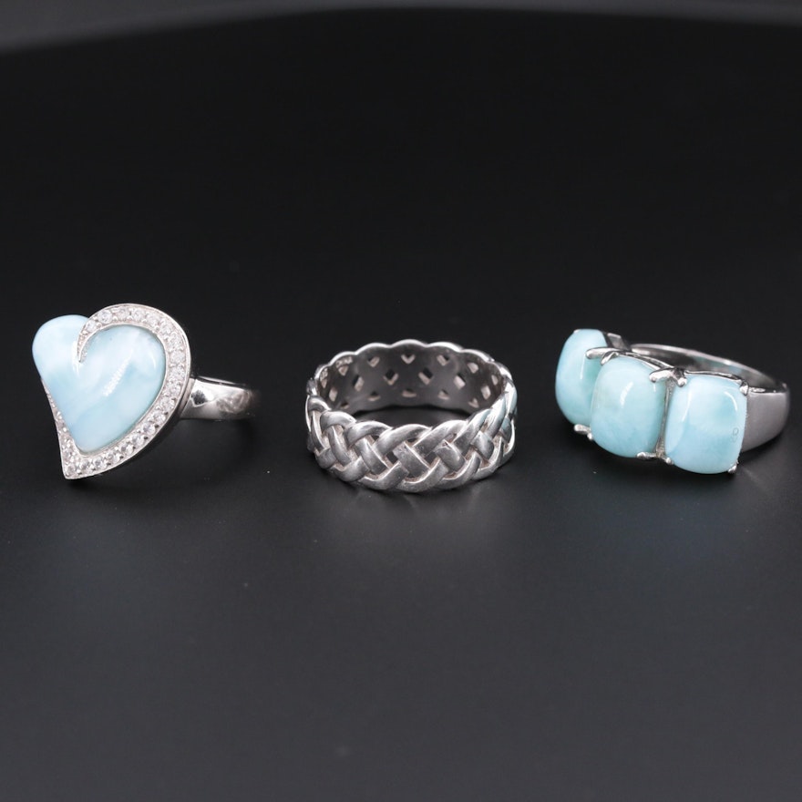 Sterling Silver Rings with Larimar and White Sapphire