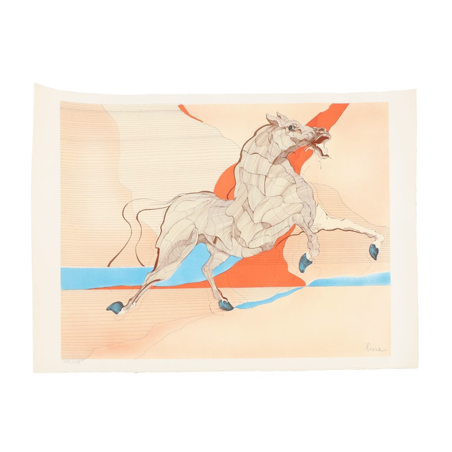 Rearing Horse Colored Lithograph