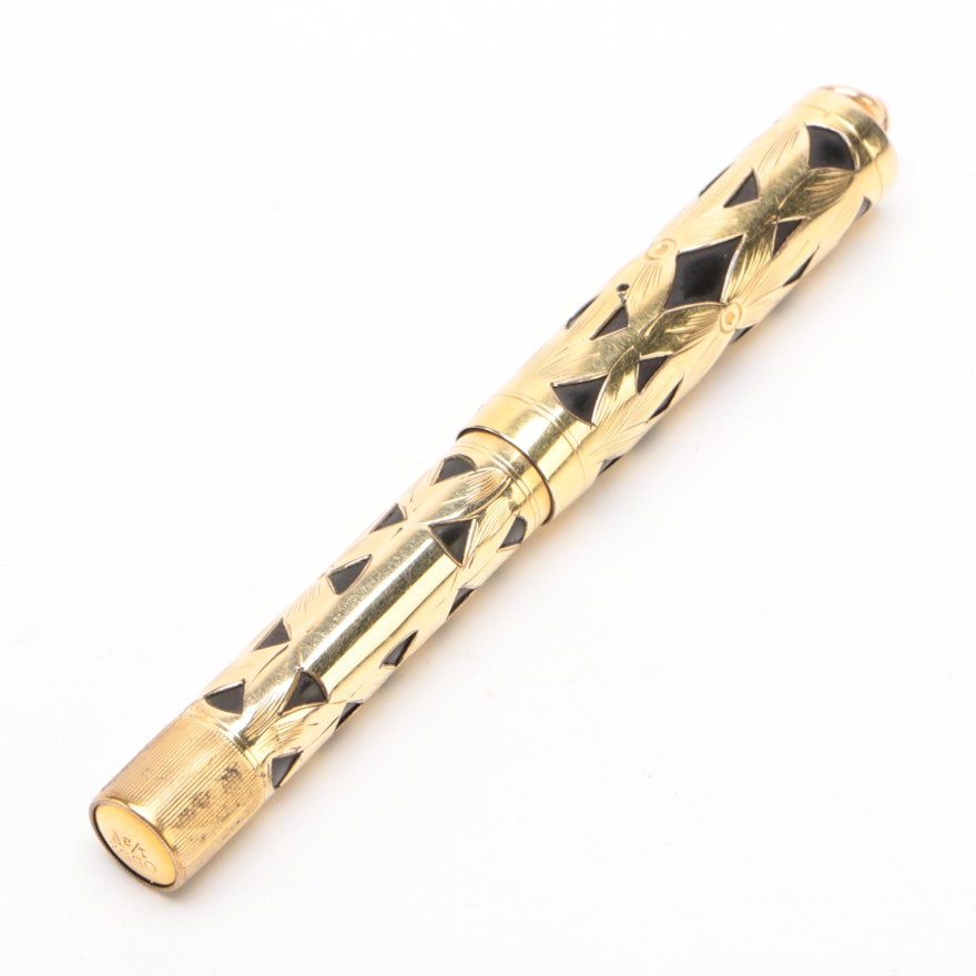 Waterman Ring Top Fountain Pen with "Basketweave" Overlay and 14K Nib, 1920s