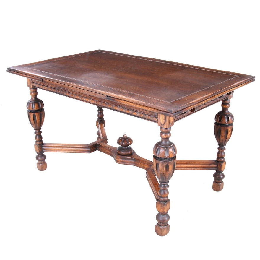 Renaissance Revival Style Oak Draw Leaf Dining Table