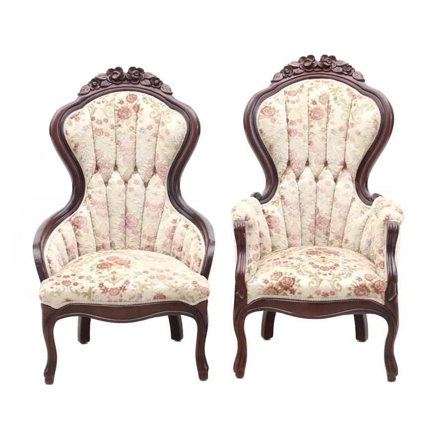 Embroidered Armchairs, Circa Early 20th Century, Pair