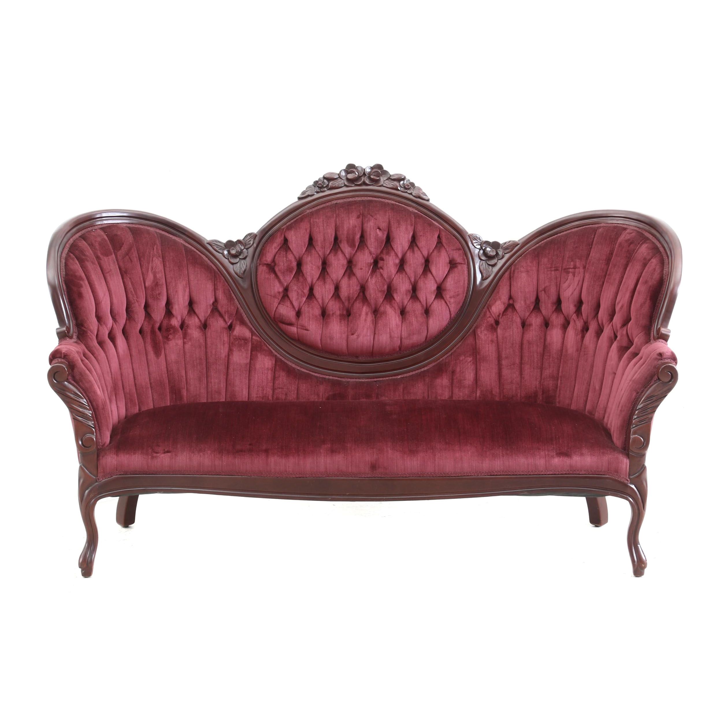 Kimball Reproductions Victorian Style Tufted Walnut Sofa, Late 20th Century