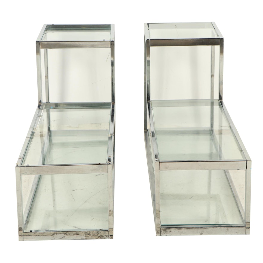 Glass and Chrome Two-Piece Interlocking Console Table, Mid to Late 20th Century