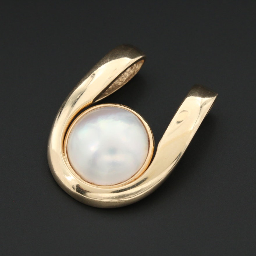 14K Yellow Gold Cultured Mabe Pearl Slide Pendant
