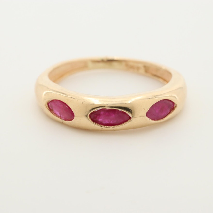 14K Yellow Gold Gypsy Set Ruby Tapered Band