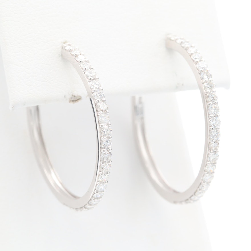 14K White Gold 1.32 CTW Diamond Hoop Earrings