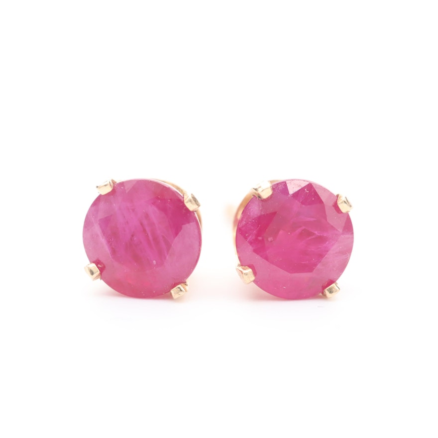 14K Yellow Gold Ruby Stud Earrings