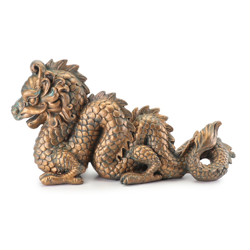 Chinese Gold and Green Dragon Statuette