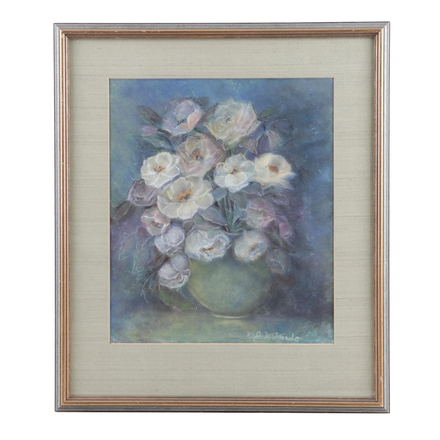 M.J.V. Vardo Floral Still Life Pastel Drawing