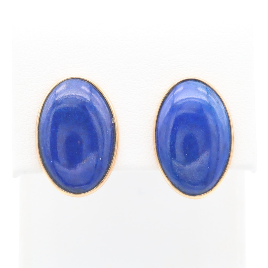 14K Yellow Gold Lapis Lazuli Button Earrings