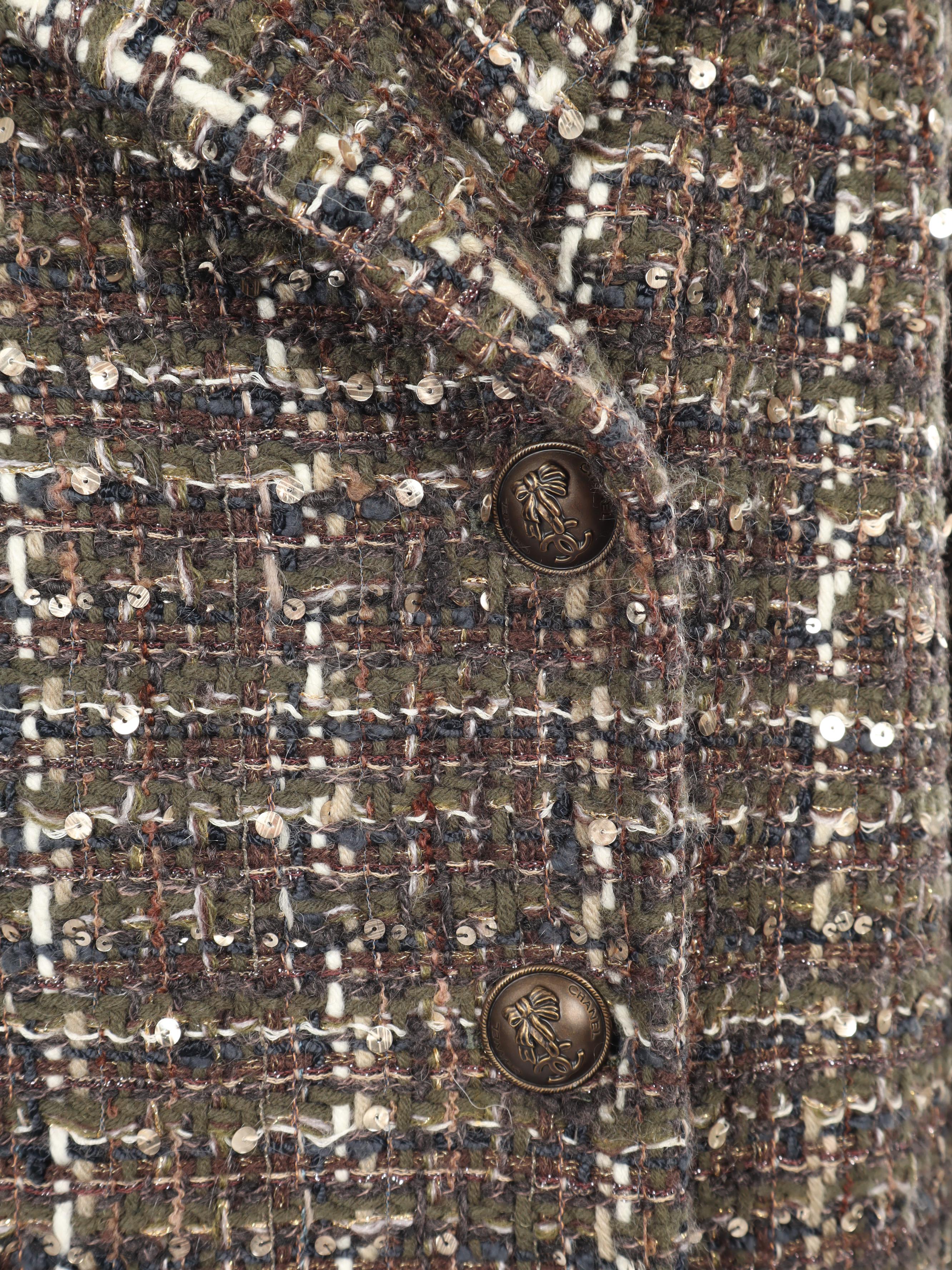 Chanel Raw Edge Tweed Double-Breasted Coat Embellished with Sequins