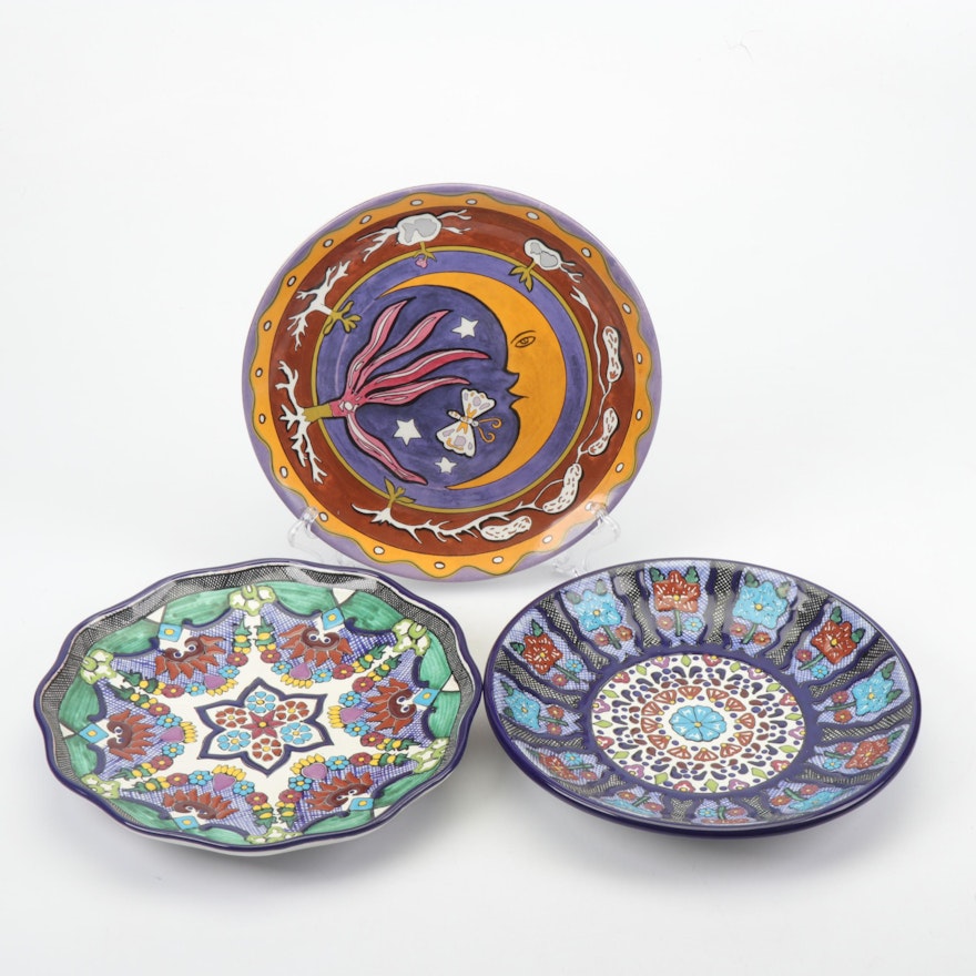 Mexican Talavera and Block Bernarda Ceramic Decorative Plates