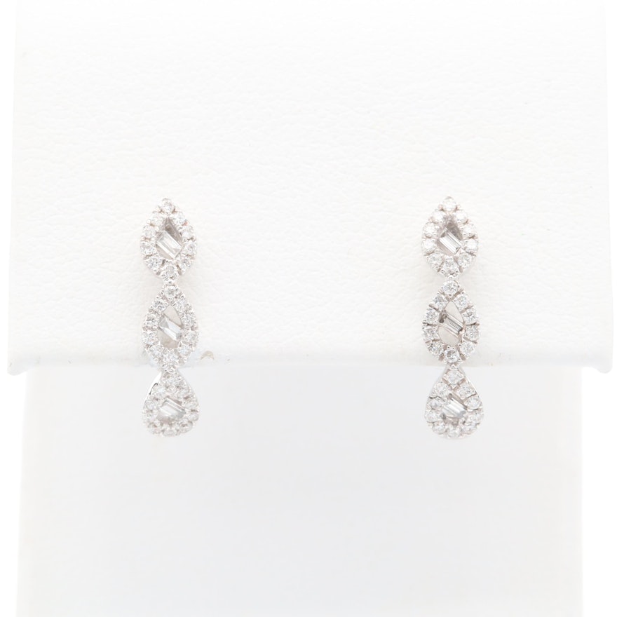 10K White Gold Diamond J Hoop Earrings