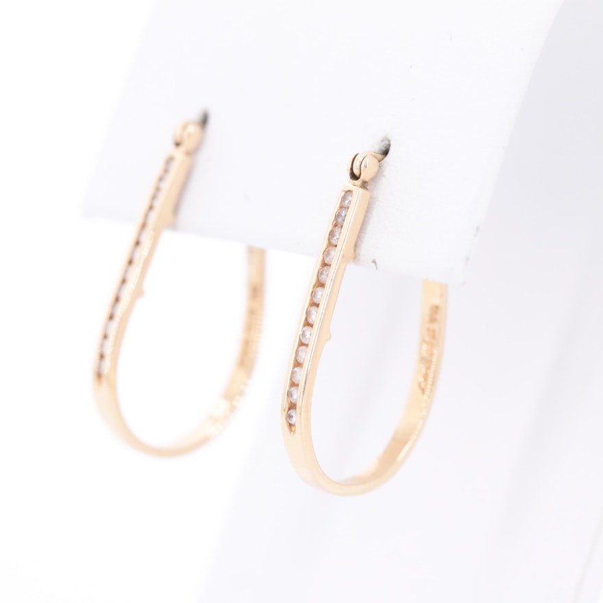 14K Yellow Gold Diamond Hoop Earrings