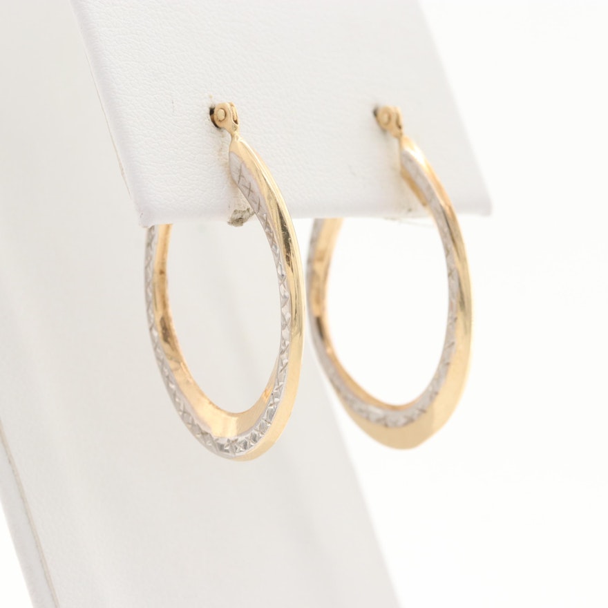 14K Yellow Gold Textured Hoop Earrings